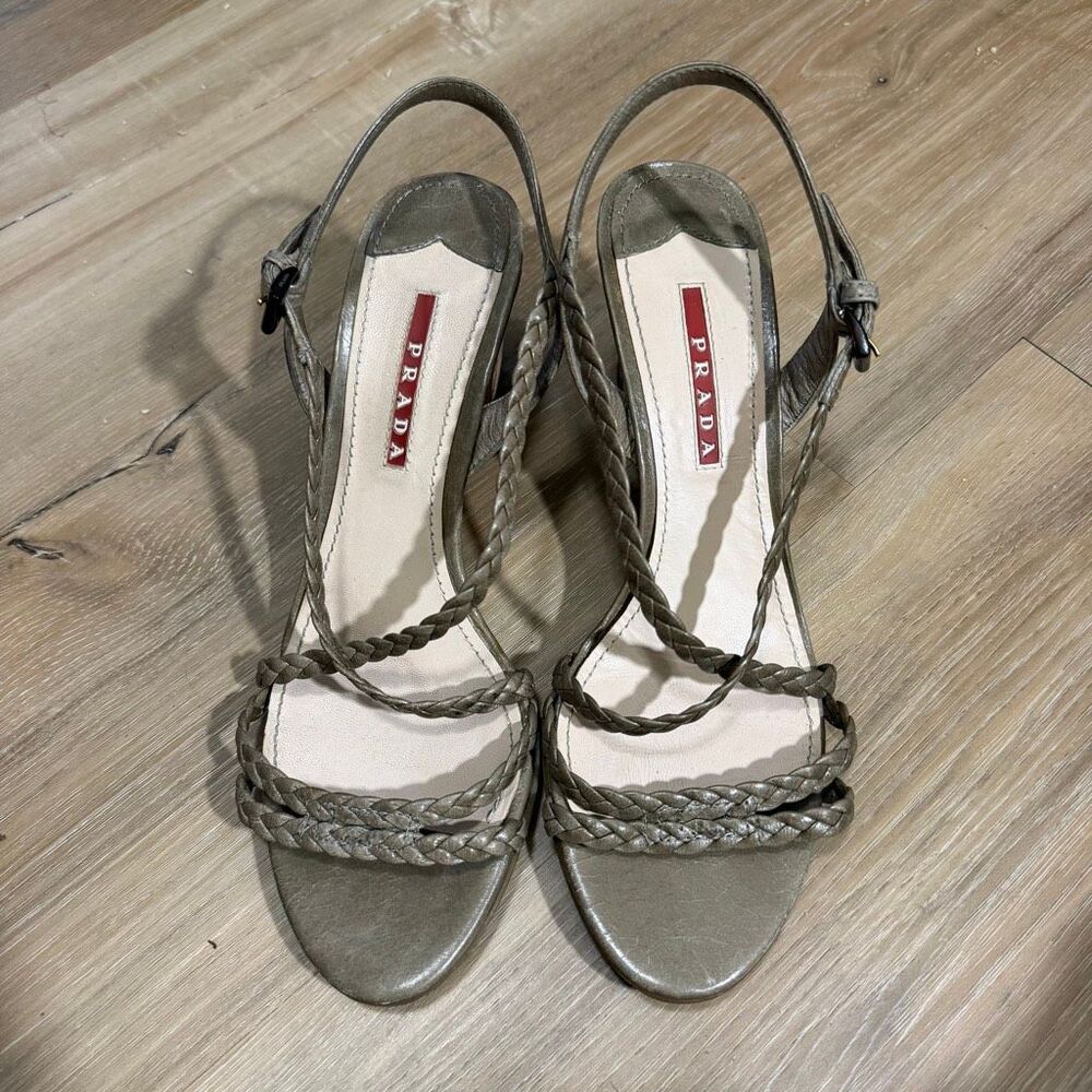 Vintage Prada Slingback Wedge Braided Leather Sandal Style Shoes Y2K Designer 7